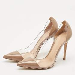 Gianvito Rossi Beige Patent Leather and PVC Plexi Pumps Size 39
