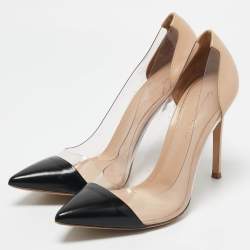 Pre Owned Gianvito Rossi Black/Brown Patent Leather and PVC Plexi Pumps Size 38.5