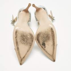 Pre Owned Gianvito Rossi Silver Leather and PVC Anise Pointed Toe Ankle Strap Pumps Size 38