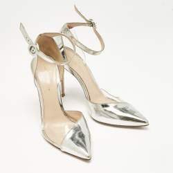 Pre Owned Gianvito Rossi Silver Leather and PVC Anise Pointed Toe Ankle Strap Pumps Size 38
