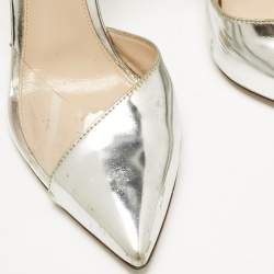 Pre Owned Gianvito Rossi Silver Leather and PVC Anise Pointed Toe Ankle Strap Pumps Size 38