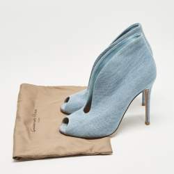 Gianvito Rossi Blue Denim Fabric Vamp Peep Toe Booties Size 38