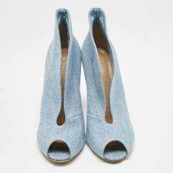Gianvito Rossi Blue Denim Fabric Vamp Peep Toe Booties Size 38