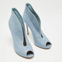 Gianvito Rossi Blue Denim Fabric Vamp Peep Toe Booties Size 38