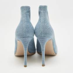 Gianvito Rossi Blue Denim Fabric Vamp Peep Toe Booties Size 38
