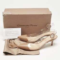 Gianvito Rossi Beige Leather and PVC Alice Slingback Pumps Size 37