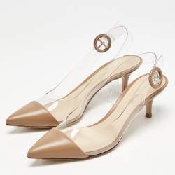 Gianvito Rossi Beige Leather and PVC Alice Slingback Pumps Size 37