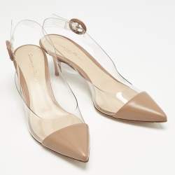 Gianvito Rossi Beige Leather and PVC Alice Slingback Pumps Size 37