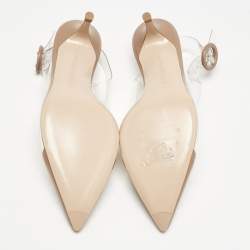 Gianvito Rossi Beige Leather and PVC Alice Slingback Pumps Size 37