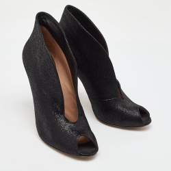 Gianvito Rossi Black Metallic Embossed Suede Vamp Peep Toe Booties Size 40