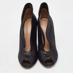 Gianvito Rossi Black Metallic Embossed Suede Vamp Peep Toe Booties Size 40