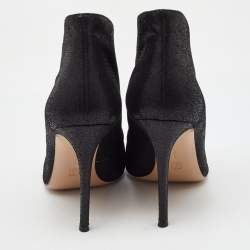 Gianvito Rossi Black Metallic Embossed Suede Vamp Peep Toe Booties Size 40