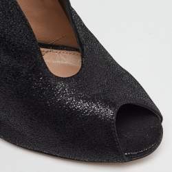 Gianvito Rossi Black Metallic Embossed Suede Vamp Peep Toe Booties Size 40