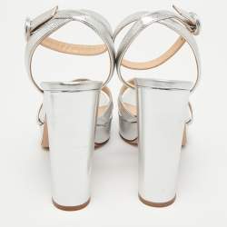 Gianvito Rossi Silver Leather Ankle Strap Sandals Size 38.5