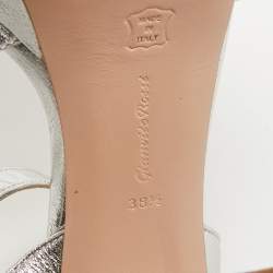 Gianvito Rossi Silver Leather Ankle Strap Sandals Size 38.5
