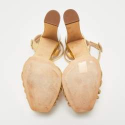 Pre Owned Gianvito Rossi Gold Leather Strappy Platform Heels Sandals Size 38.5