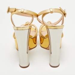 Pre Owned Gianvito Rossi Gold Leather Strappy Platform Heels Sandals Size 38.5