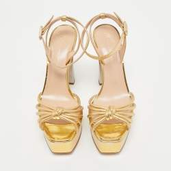 Pre Owned Gianvito Rossi Gold Leather Strappy Platform Heels Sandals Size 38.5