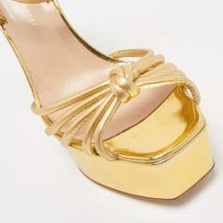 Pre Owned Gianvito Rossi Gold Leather Strappy Platform Heels Sandals Size 38.5