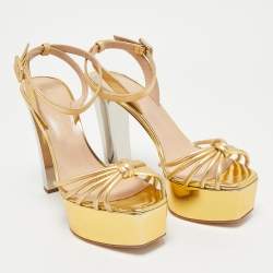 Pre Owned Gianvito Rossi Gold Leather Strappy Platform Heels Sandals Size 38.5