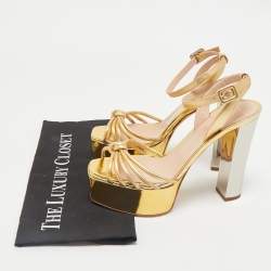 Pre Owned Gianvito Rossi Gold Leather Strappy Platform Heels Sandals Size 38.5