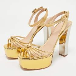 Pre Owned Gianvito Rossi Gold Leather Strappy Platform Heels Sandals Size 38.5