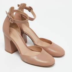 Gianvito Rossi Beige Leather D'orsay Ankle Strap Pumps Size 38