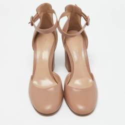 Gianvito Rossi Beige Leather D'orsay Ankle Strap Pumps Size 38