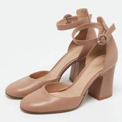 Gianvito Rossi Beige Leather D'orsay Ankle Strap Pumps Size 38