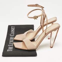 Gianvito Rossi Beige Patent and PVC Ribbon Ankle Strap Sandals Size 37.5