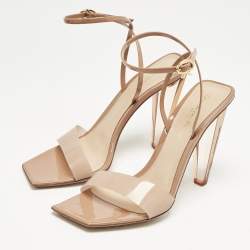 Gianvito Rossi Beige Patent and PVC Ribbon Ankle Strap Sandals Size 37.5