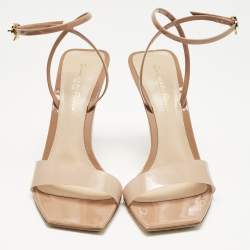 Gianvito Rossi Beige Patent and PVC Ribbon Ankle Strap Sandals Size 37.5