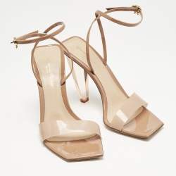 Gianvito Rossi Beige Patent and PVC Ribbon Ankle Strap Sandals Size 37.5