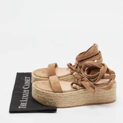 Gianvito Rossi Beige Suede Ankle Strap Wedge Sandals Size 37.5