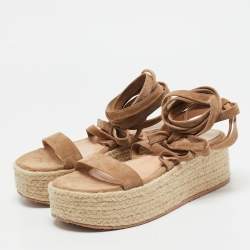 Gianvito Rossi Beige Suede Ankle Strap Wedge Sandals Size 37.5