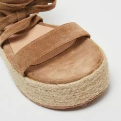 Gianvito Rossi Beige Suede Ankle Strap Wedge Sandals Size 37.5