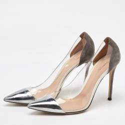 Gianvito Rossi Grey/Silver Suede, Leather and PVC Plexi Pumps Size 40.5