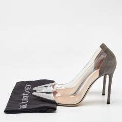 Gianvito Rossi Grey/Silver Suede, Leather and PVC Plexi Pumps Size 40.5