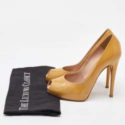 Pre Owned Gianvito Rossi Beige Patent Leather Peep Toe Platform Pumps Size 37.5