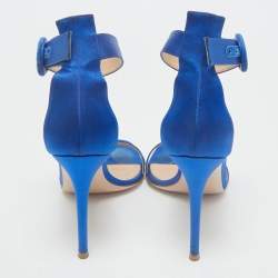 Pre Owned Gianvito Rossi Blue Satin Portofino Ankle Strap Sandals Size 39.5