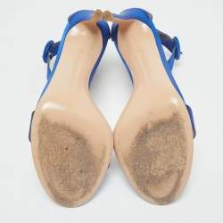 Pre Owned Gianvito Rossi Blue Satin Portofino Ankle Strap Sandals Size 39.5
