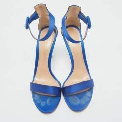 Pre Owned Gianvito Rossi Blue Satin Portofino Ankle Strap Sandals Size 39.5