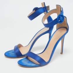 Pre Owned Gianvito Rossi Blue Satin Portofino Ankle Strap Sandals Size 39.5