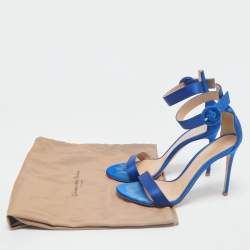Pre Owned Gianvito Rossi Blue Satin Portofino Ankle Strap Sandals Size 39.5