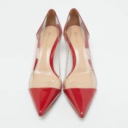 Gianvito Rossi Transparent/Red Patent Leather and PVC Plexi Pumps Size 37.5