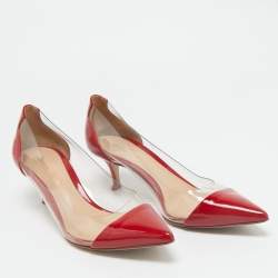 Gianvito Rossi Transparent/Red Patent Leather and PVC Plexi Pumps Size 37.5