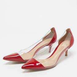 Gianvito Rossi Transparent/Red Patent Leather and PVC Plexi Pumps Size 37.5
