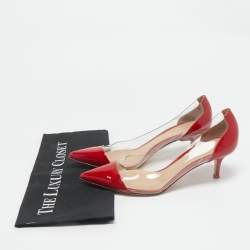 Gianvito Rossi Transparent/Red Patent Leather and PVC Plexi Pumps Size 37.5