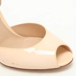 Gianvito Rossi Beige Patent Leather Peep Toe Ankle Strap Sandals Size 38.5
