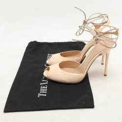 Gianvito Rossi Beige Patent Leather Peep Toe Ankle Strap Sandals Size 38.5